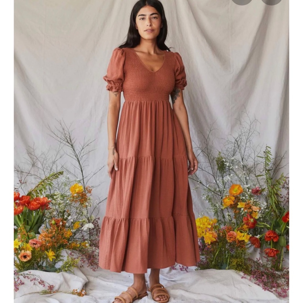 Christy Dawn Rust Smocked Puff Sleeve Sundress
